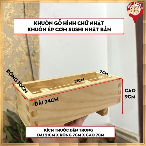 [Hàng chuẩn Nhật] Khuôn gỗ ép cơm Sushi hình chữ Nhật Khuôn cơm Sushi - Dụng cụ làm cho Bếp Nhà Hàng Nhật