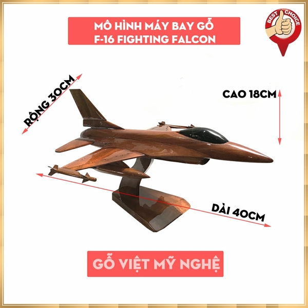 Mô hình gỗ máy bay chiến đấu F-16 Fighting Falcon - Dài 40cm - Gỗ tự nhiên
