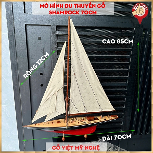 Mô hình thuyền gỗ trang trí du thuyền gỗ Shamrock V - Sơn màu Đỏ/Đen - Dài 70cm