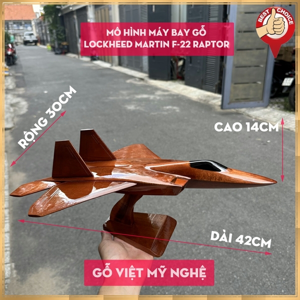 Mô hình máy bay gỗ tiêm kích chiến đấu F-22 Raptor - Dài 42cm - Gỗ tự nhiên