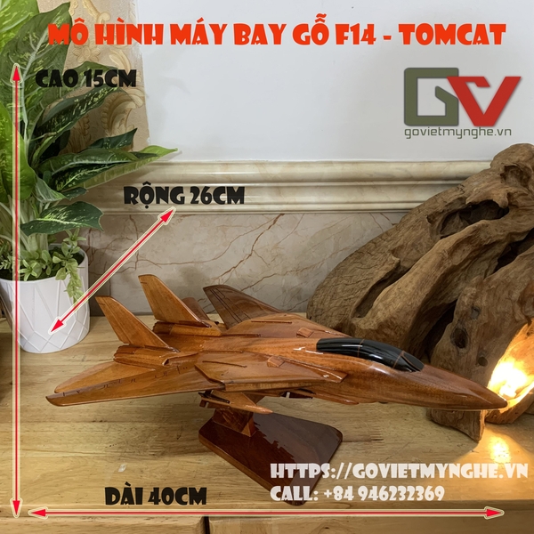 Mô hình máy bay gỗ chiến đấu F14 Tomcat của Mỹ - Hàng thủ công mỹ nghệ Việt nam xuất khẩu - Dài 40cm - Gỗ tự nhiên