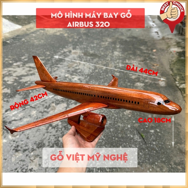 Mô hình máy bay gỗ trang trí - Máy bay mô hình Airbus A320 - Cỡ lớn - Gỗ tự nhiên