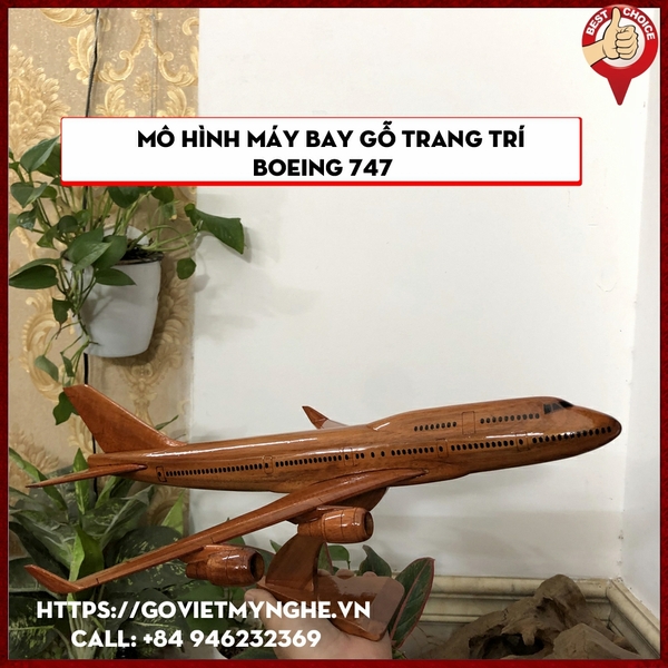 Mô hình máy bay gỗ trang trí - Máy bay mô hình Boeing 747 - Cỡ lớn - Gỗ tự nhiên