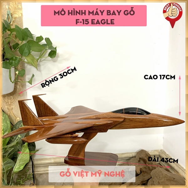 Mô hình máy bay gỗ tiêm kích F-15 Eagle - Hàng thủ công mỹ nghệ Việt nam xuất khẩu - Dài 43cm - Gỗ tự nhiên