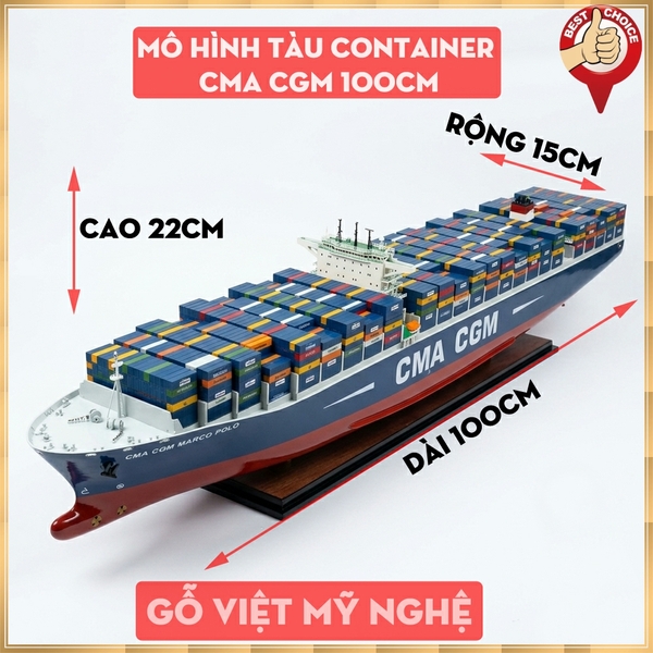 Mô hình tàu chở hàng container CMA CGM - Dài 100cm - Gỗ tự nhiên