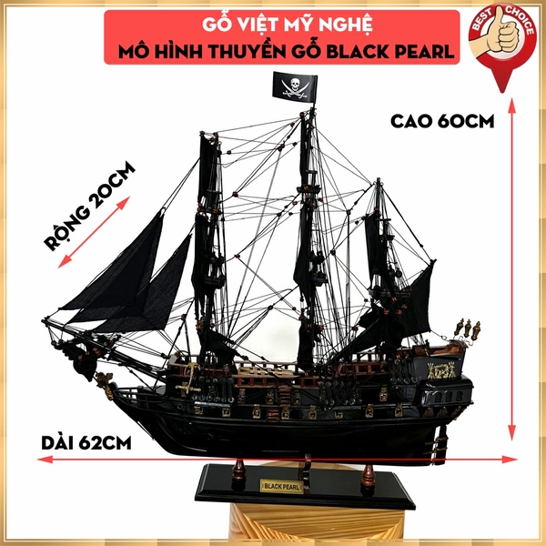 Mô hình thuyền gỗ thuyền cướp biển Pirate Black Pearl - Thân tàu 55cm - Gỗ tự nhiên