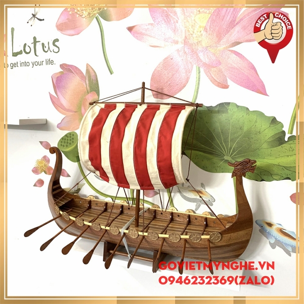 Mô Hình Thuyền Gỗ Drakkar Viking Trưng Bày Trang Trí Nhà Cửa - Văn Phòng - Dài 80cm