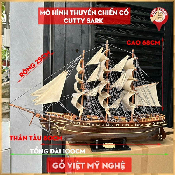 [Dài 100cm] Mô hình thuyền gỗ Cutty Sark trang trí phòng khách - Quà biếu tân gia cao cấp - Buồm vải