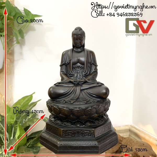 Mô hình tượng đá trang trí Đức Phật A Di Đà trên đỉnh Fansipan - Cao 20cm - Màu Nâu Đen