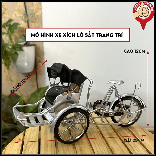 Mô hình xe xích lô sắt trang trí quà tặng đối tác bản sắc Việt Nam - Dài 25cm - Màu nhũ bạc