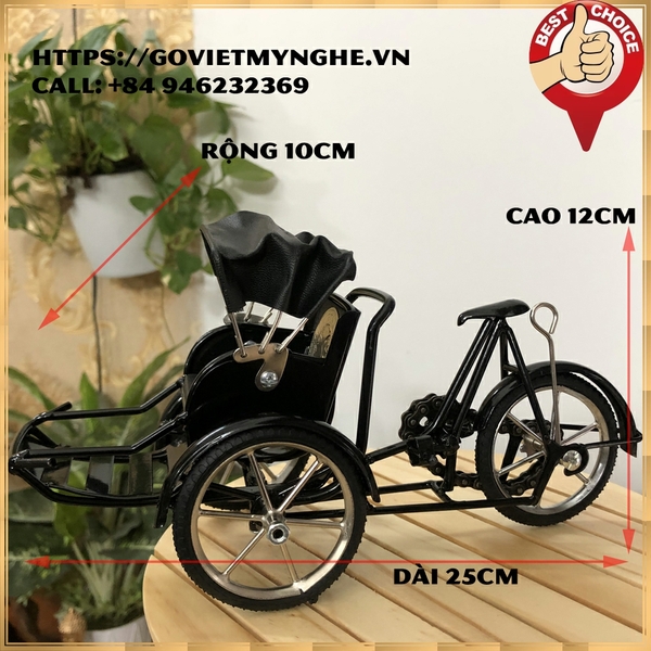 Mô hình xe xích lô sắt trang trí quà tặng đối tác bản sắc Việt Nam - Dài 25cm - Màu đen