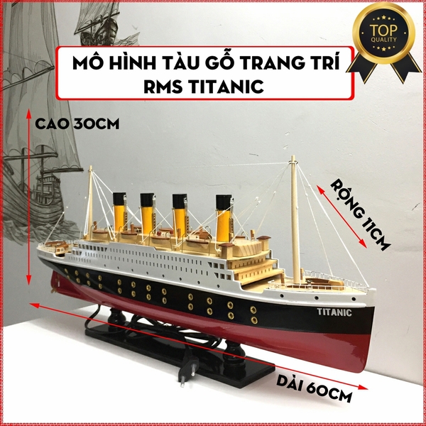 Mô hình tàu Titanic trang trí - Tàu RMS Titanic mô hình gỗ - Gỗ sơn có đèn led - Dài 60cm