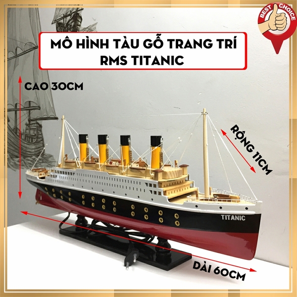 Mô Hình Gỗ TiTanic Thuyền Tàu Gỗ RMS Titanic - Thân tàu dài 60cm - Quà tặng cho bé - Đèn Led