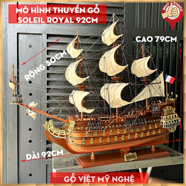 Mô hình thuyền gỗ chiến cổ Le Soleil Royal - Chiều dài 92cm - Gỗ tự nhiên