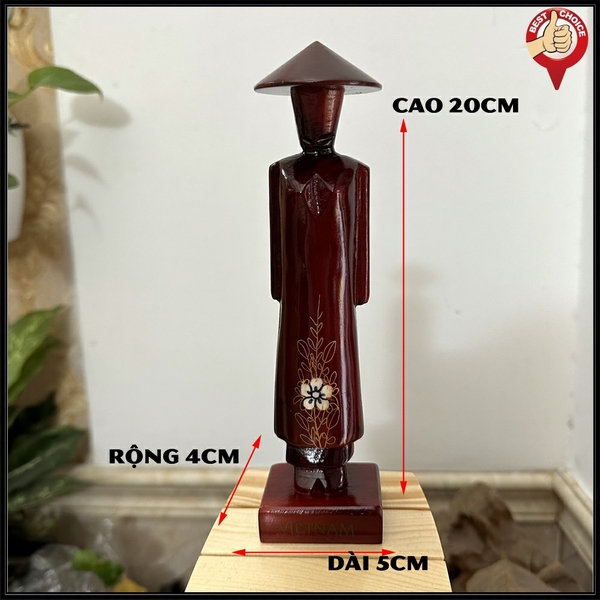 Tượng gỗ Cô Gái Áo Dài Việt Nam - Tượng gỗ Miss áo dài Việt Nam - Quà Tặng Lưu Niệm Việt Nam - Cao 20cm - Gỗ nâu đỏ