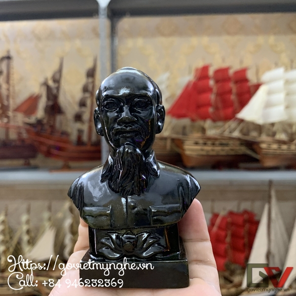 Tượng đá trang trí tượng bán thân Bác Hồ Chủ Tịch Hồ Chí Minh - Size Nhỏ Cao 10cm - Màu nâu đen