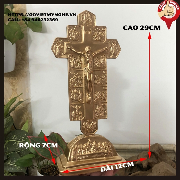 Tượng đá trang trí tượng đá cây thánh giá 14 Đàng - Thánh giá chúa Giêsu - Màu nhũ đồng - Cao 29cm