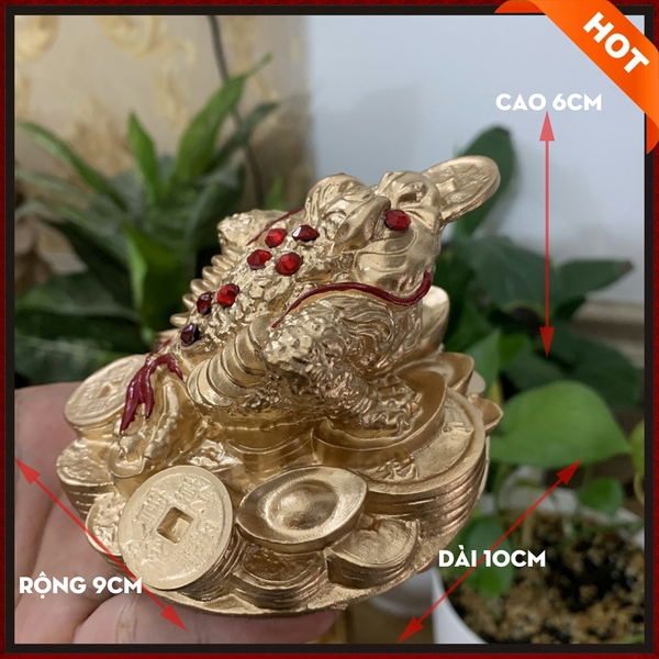 Tượng đá Cóc Thiềm Thừ 3 chân phong thủy chiêu giữ tài lộc - Màu nhũ đồng - Cỡ nhỏ - Cao 6cm