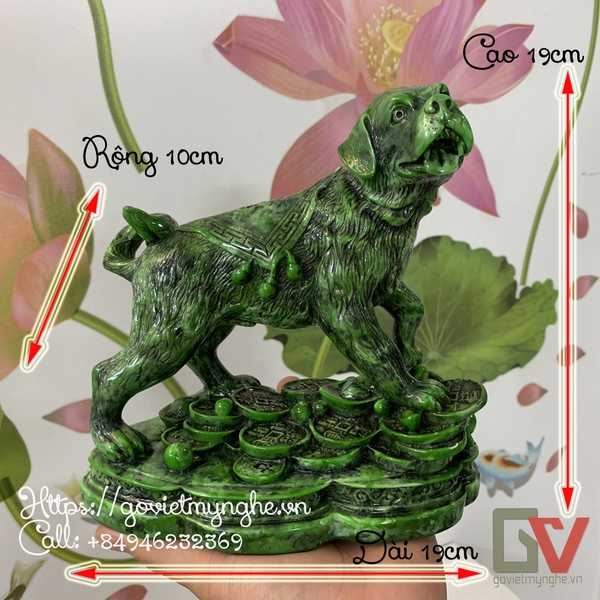 Tượng đá trang trí phong thủy Tượng đá con chó giữ tài lộc phong thủy - Chiều Cao 19cm - Xanh lục bích