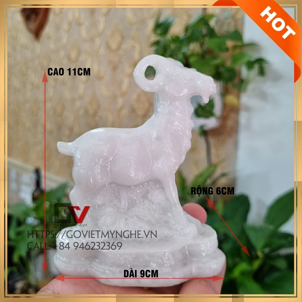 Tượng đá Dê phong thủy trang trí bàn làm việc mang may mắn tài lộc -  Chiều cao 11cm - Màu trắng