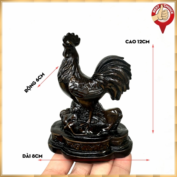 Tượng đá con gà trống trang trí phong thủy để bàn làm việc - Cao 12cm - Màu nâu đen