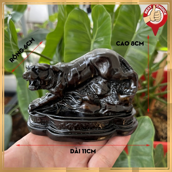 Tượng đá con Hổ trang trí phong thủy bàn làm việc - Màu nâu đen - Cao 8cm