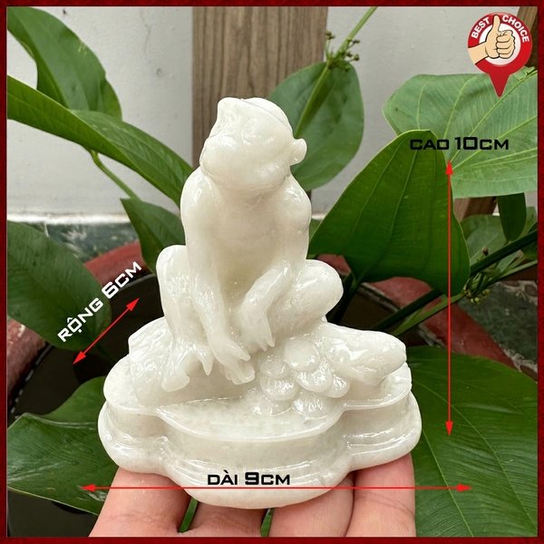 Tượng đá trang trí phong thủy Khỉ Cát Tường - Cao 10cm - Màu trắng đá non nước