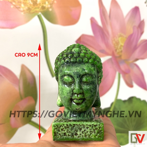 Tượng đá trang trí tượng đầu phật Thích ca - Cao 9cm - Xanh Lục Bích