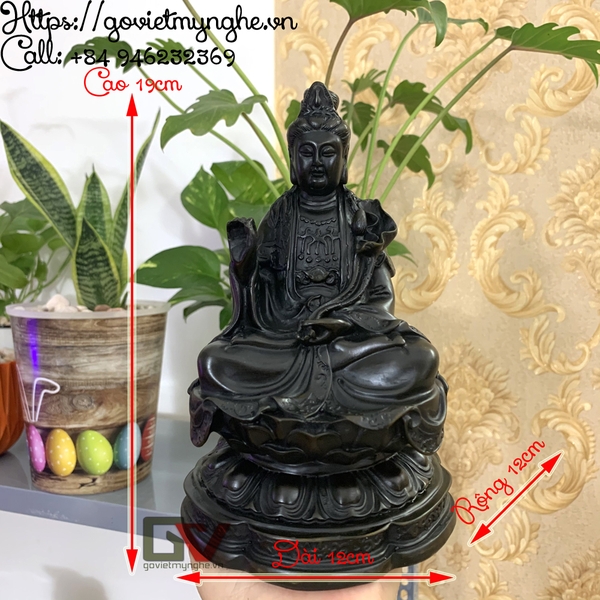 Tượng đá trang trí tượng Đại Thế Chí Bồ Tát - Chiều cao 19cm - Màu nâu đen