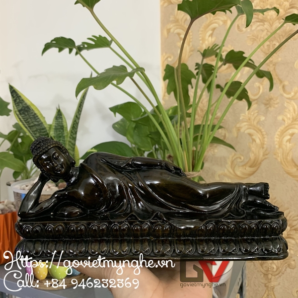 Tượng đá trang trí tượng Phật Thích Ca nhập niết bàn - Tượng Phật Thích Ca Nằm - Dài 23cm - Nâu đen