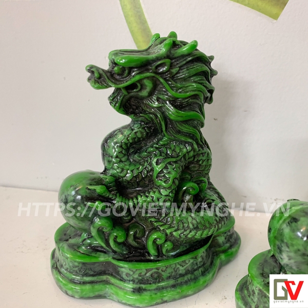 Tượng Đá Trang Trí Thanh Long Phong Thủy - Tượng Rồng Đá Xanh Lục Bích - Đá Composite - Size nhỏ để bàn - Chiều cao 11cm
