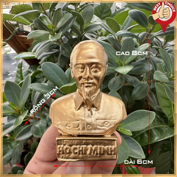 Tượng đá trang trí tượng bán thân Bác Hồ Chủ Tịch Hồ Chí Minh - Size mini cao 8cm - màu nhũ đồng
