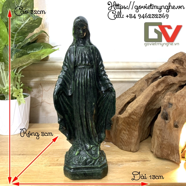 Tượng đá trang trí Đức mẹ Maria ban ơn - Chiều cao 32cm - Màu Xanh lục bích