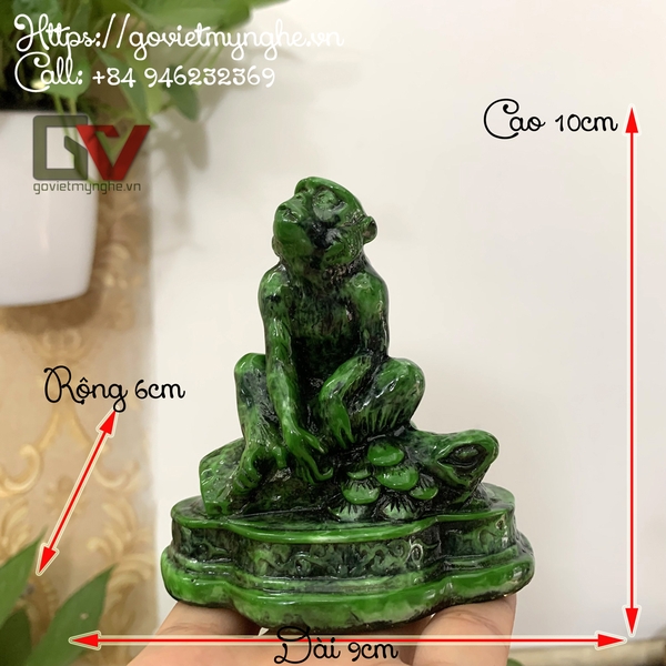 Tượng đá trang trí phong thủy Khỉ Cát Tường - Cao 10cm - Màu Xanh Lục Bích