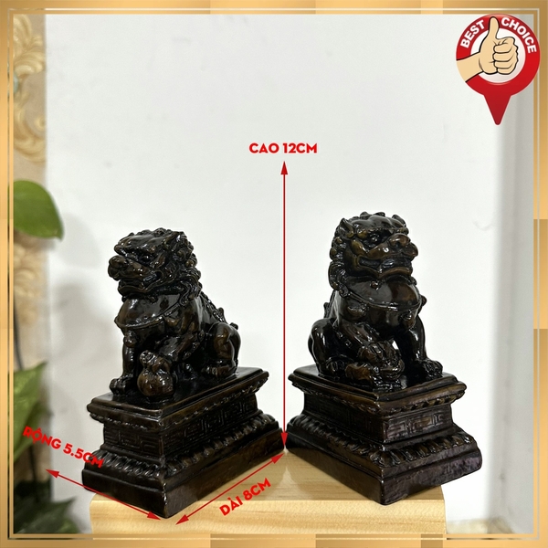 Tượng đá trang trí phong thủy Cặp 2 tượng Kỳ Lân trang trí phong thủy - Chiều Cao 12cm - Màu nâu đen