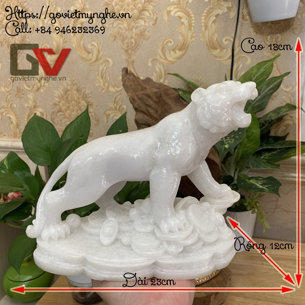 Tượng đá trang trí con Hổ trang trí phong thủy | Đá trắng non nước - Cao 18cm