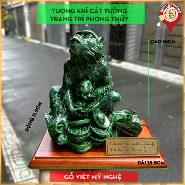 Tượng đá trang trí Khỉ cát tường - Tượng Khỉ trang trí phong thủy bàn làm việc - Cao 16cm