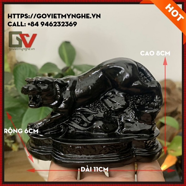 Tượng đá con Hổ trang trí phong thủy bàn làm việc - Màu đen tuyền - Cao 8cm