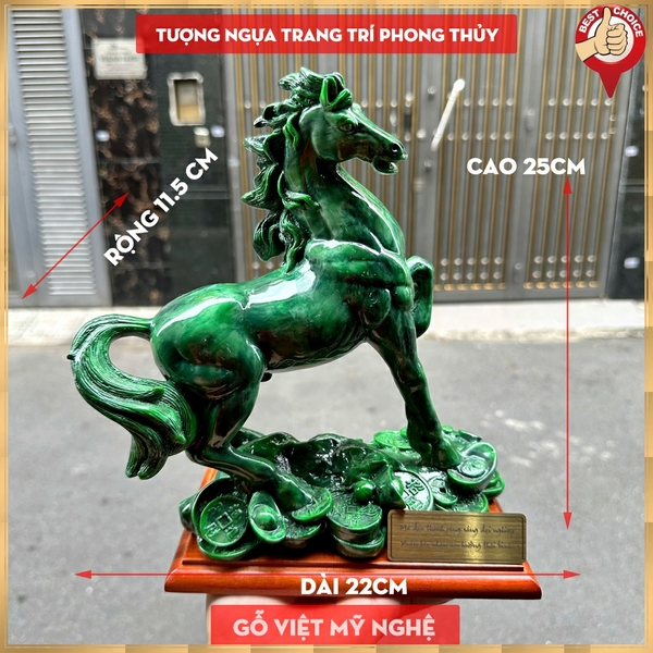 Tượng đá trang trí Ngựa phong thủy - Tượng ngựa trang trí bàn làm việc - Màu xanh lục bích - Cao 25cm