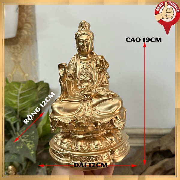 Tượng đá trang trí tượng Đại Thế Chí Bồ Tát - Chiều cao 19cm - Màu nhũ đồng