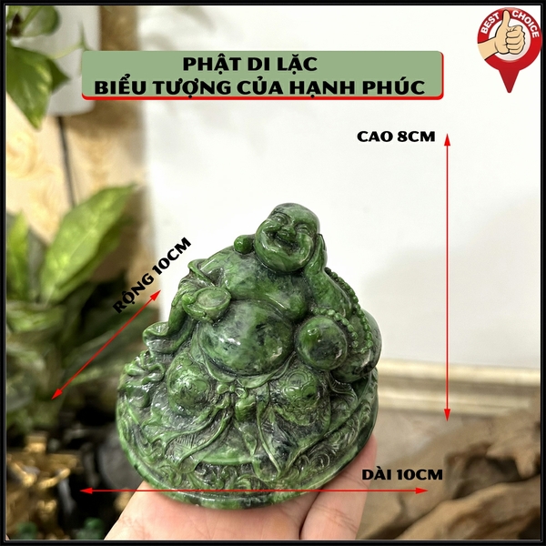 Tượng đá trang trí tượng Phật Di Lặc ngồi - biểu tượng cho sự hạnh phúc - Cao 8cm - Màu xanh lục bích