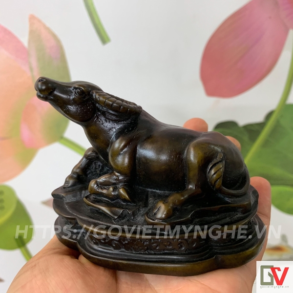 Tượng trâu trang trí phong thủy - Chiều dài 10cm - Màu nâu