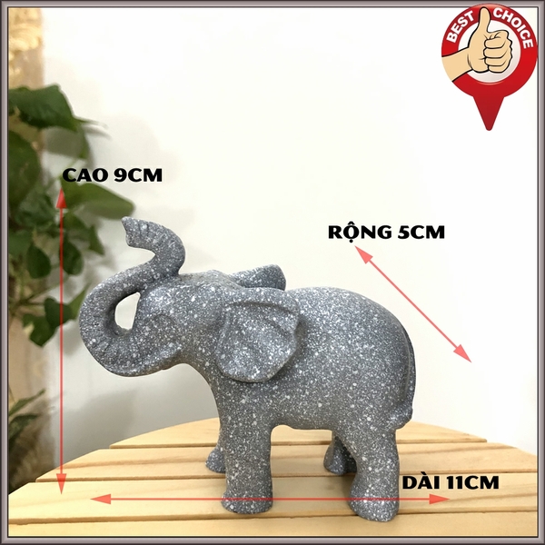 Tượng voi đá trang trí phong thủy trấn trạch nhà cửa - Trang trí bàn làm việc - Đá Xám - Cao 9cm