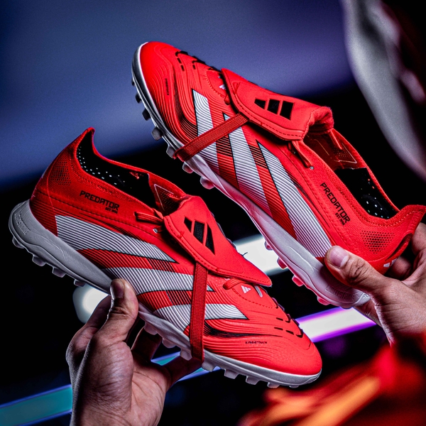 Giày Bóng Đá Adidas Predator 25 Elite Lưỡi Gà Gập Dây Chun Đỏ Vạch Trắng TF