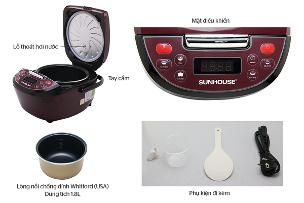 Nồi cơm điện tử 1.8L Sunhouse SHD8909