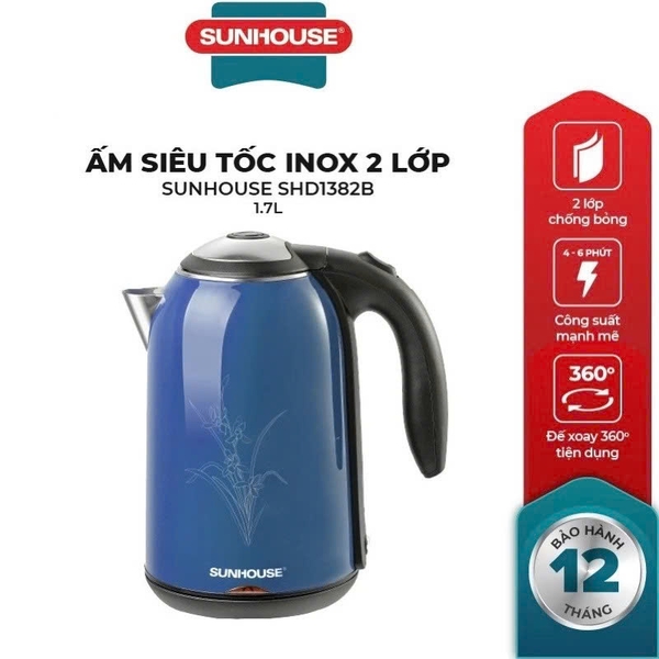 Ấm siêu tốc Inox 2 lớp Sunhouse SHD1382B