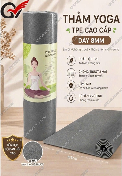 Thảm Yoga Eco Friendly 8mm Cao Cấp TPE Chống Trượt Êm Ái Bảo Vệ Khớp Tạ Yoga Pilates Gym Tại Nhà