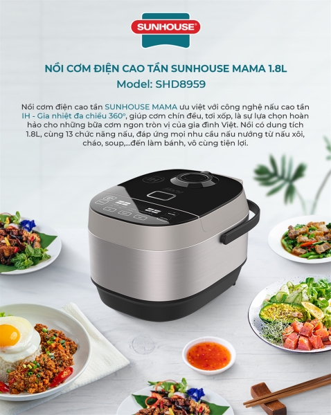Nồi cơm điện cao tần 1.8L Sunhouse Mama SHD8959