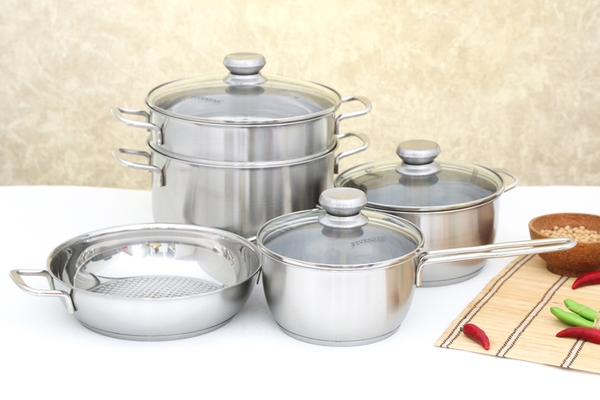 Bộ 5 nồi chảo 3 đáy nắp kiếng FiveStar 8pcs