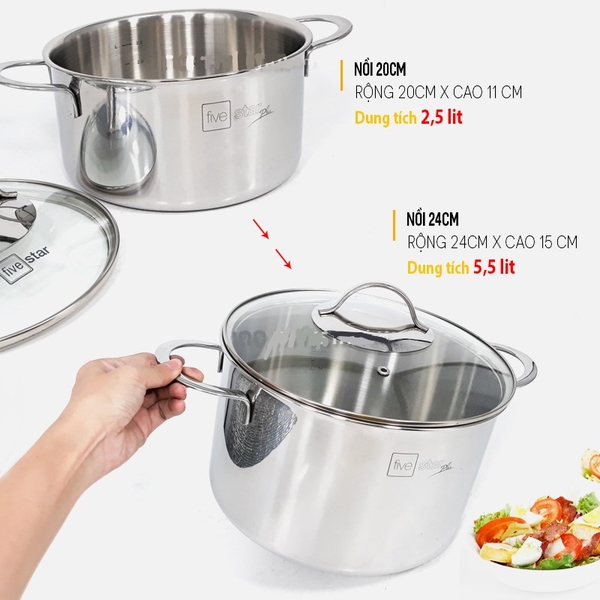 Bộ nồi inox 304 Roman Fivestar FS08G Plus liền khối